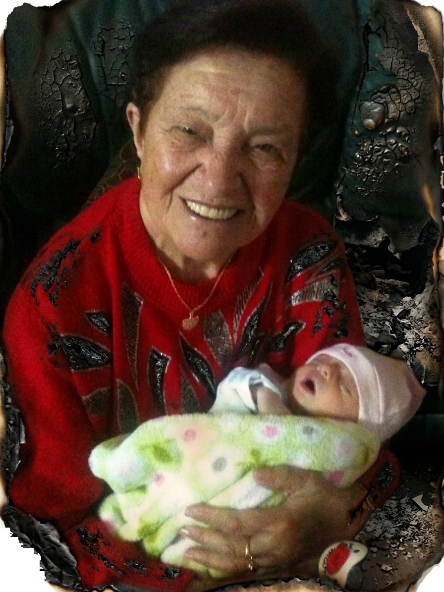 Grandmother with newborn — before restoration