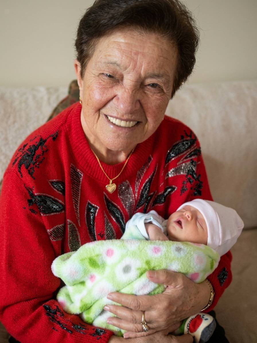 Grandmother with newborn — after restoration